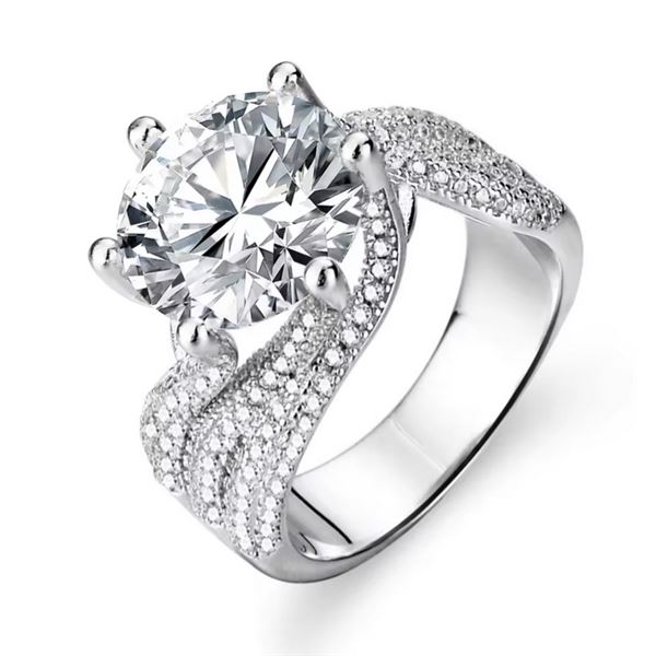 Sterling Silver 5.0ct Moissanite Diamond Swirl Ring