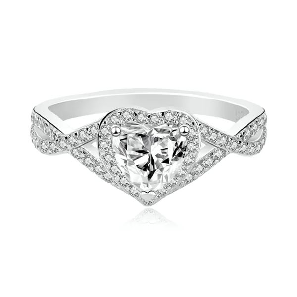 Sterling Silver 0.8ct Moissanite Diamond Halo Heart Ring
