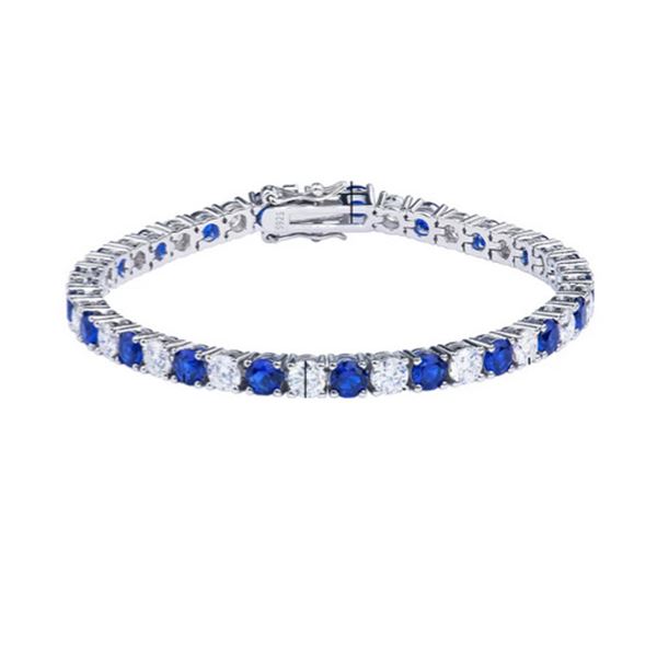 Sterling Silver 6.3ct (4.0mm) Moissanite Diamond & Blue Sapphire Tennis Bracelet