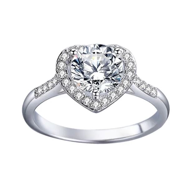 Sterling Silver 1.0ct Moissanite Diamond Halo Heart Ring
