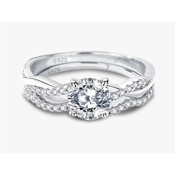 Sterling Silver 1.0ct Moissanite Diamond Chanel Ring Set