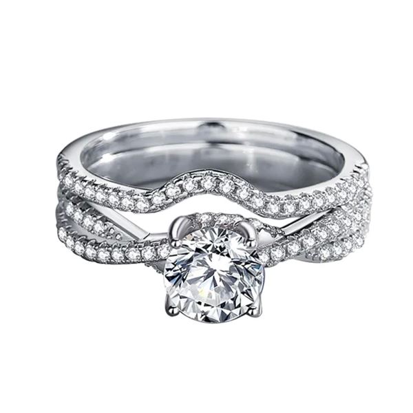 Sterling Silver 1.0ct Moissanite Diamond Chanel Twist Ring Set