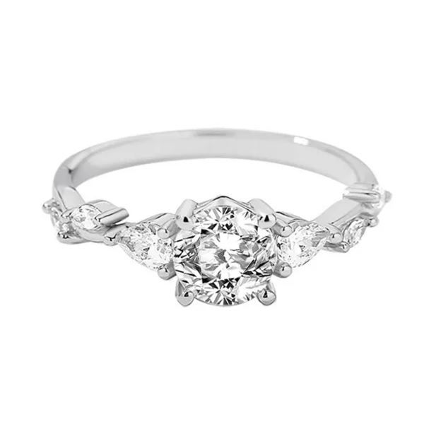Sterling Silver 1.0ct Moissanite Diamond Ring with Pear Side Stones