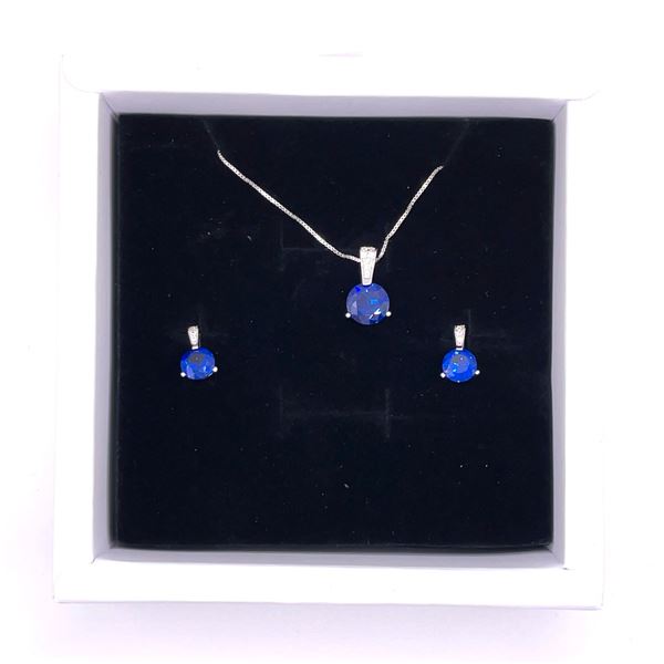 Sterling Silver 2 Piece Blue Sapphire Jewelry Set