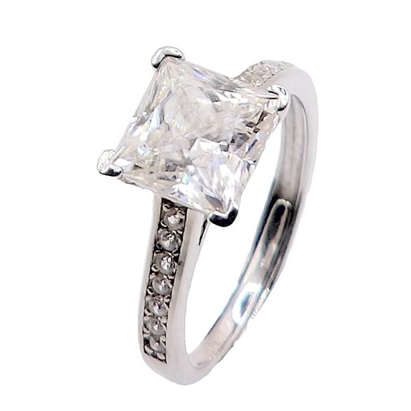Sterling Silver 2.0ct Princess Cut Moissanite Diamond Ring
