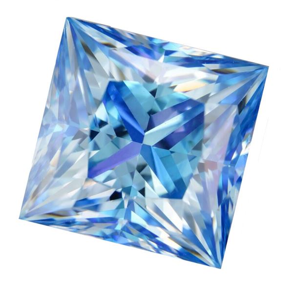 2.0ct Unmounted Klein Blue Princess Cut Moissanite Diamond