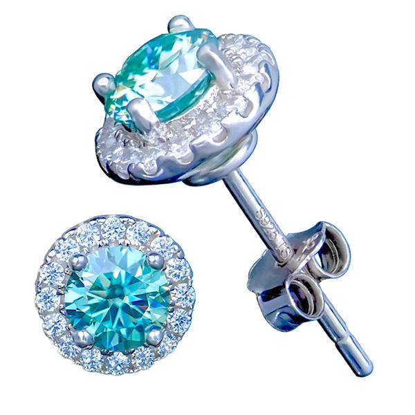 Sterling Silver 0.5ct Sea Blue Moissanite Diamond Stud Earrings