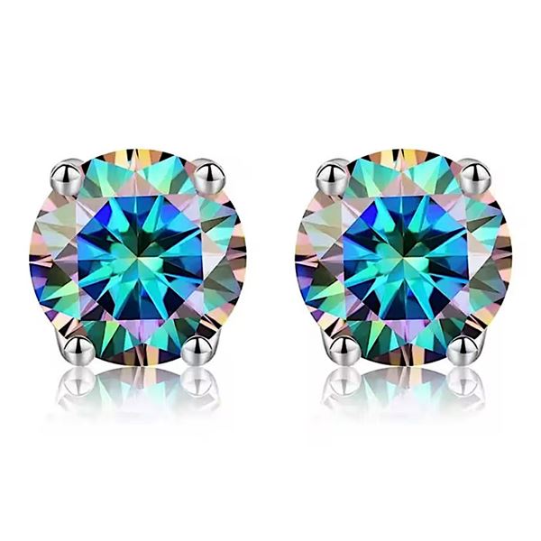 Sterling Silver 2.0ct Blue Moissanite Diamond Stud Earring