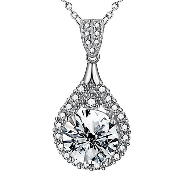 Sterling Silver 5.0ct Moissanite Diamond Pear Halo Necklace