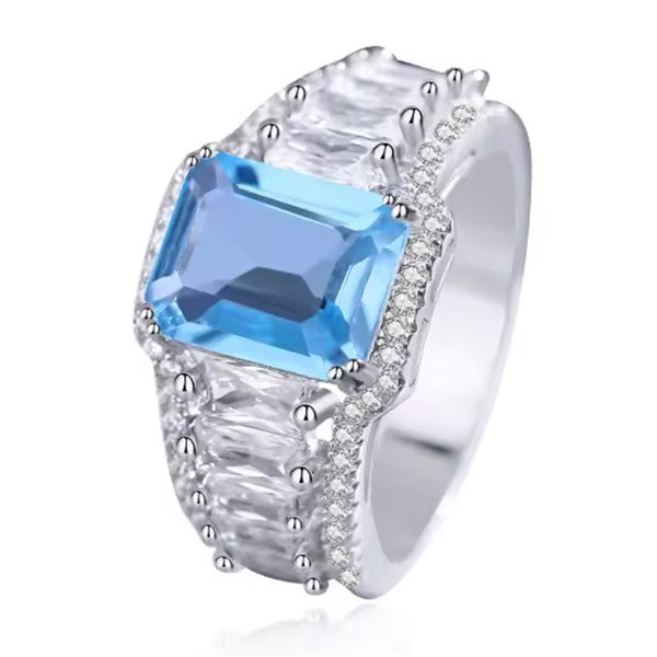 Sterling Silver 4.0ct Natural Swiss Blue Ring