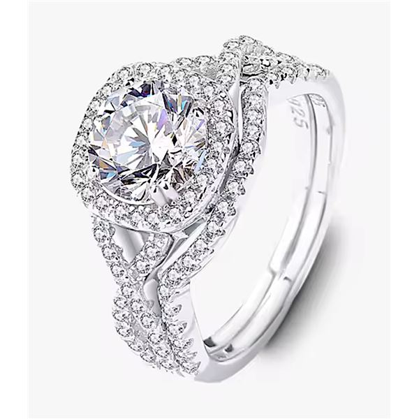 Sterling Silver 1.0ct Moissanite Diamond Halo Ring Set