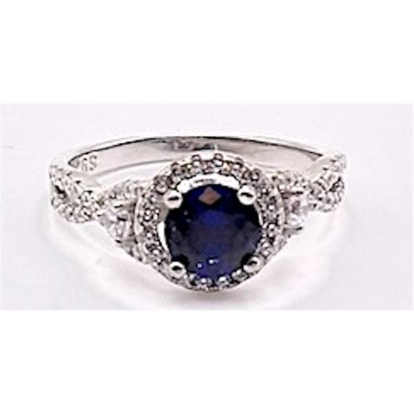 Sterling Silver 1.0ct Lab-Grown Blue Sapphire Halo Ring
