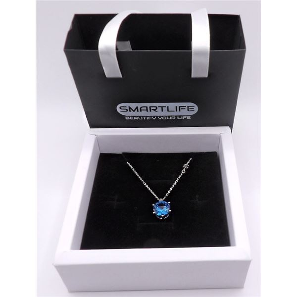 Sterling Silver 4.0ct Aquamarine Solitaire Necklace