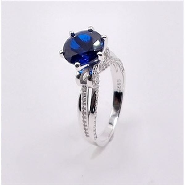 Sterling Silver 3.0ct Lab-Grown Blue Sapphire Bow Ring