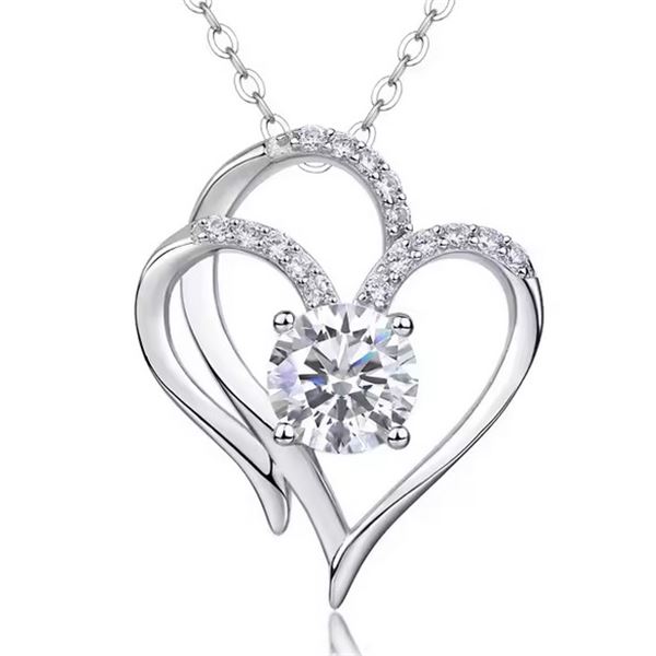 Sterling Silver 1.0ct Moissanite Diamond Heart Necklace