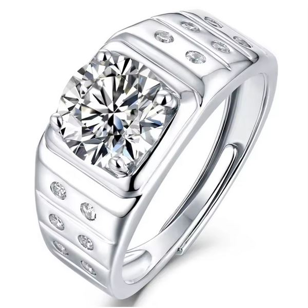 Sterling Silver 2.0ct Mens Moissanite Diamond Ring