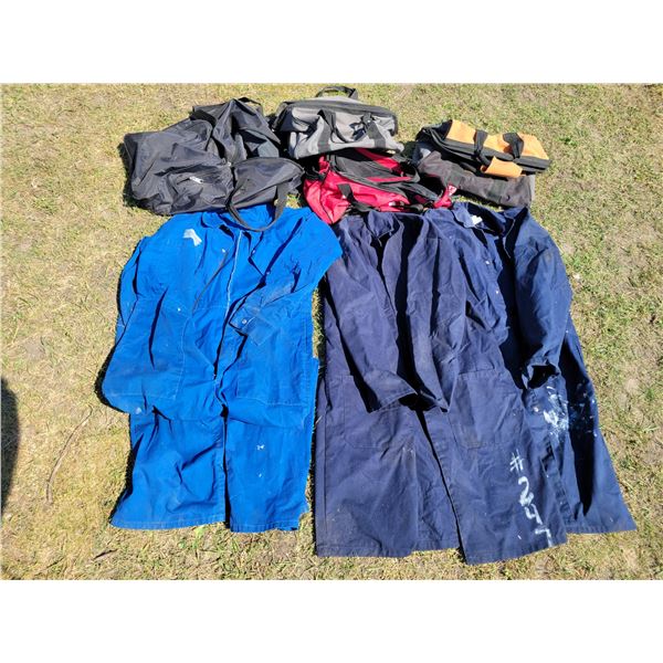 Tool bags, gym bags, 2- smocks & coveralls