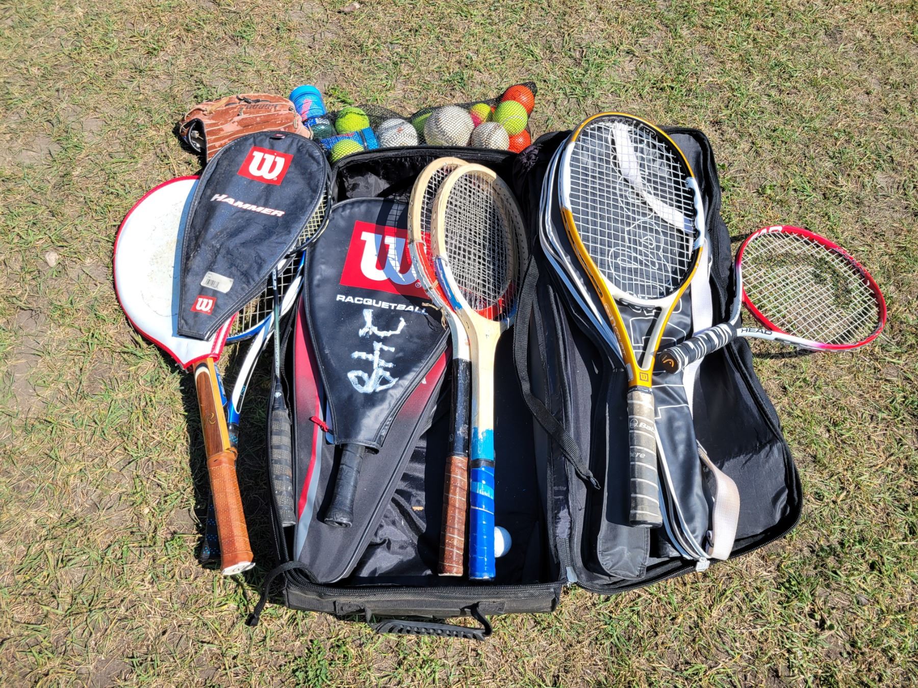 Sports Day Racket Qty of sports tennis rackets, badminton rackets, balls, etc.