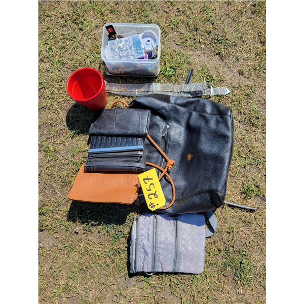 Qty of various purses & wallets, belt & misc. beads