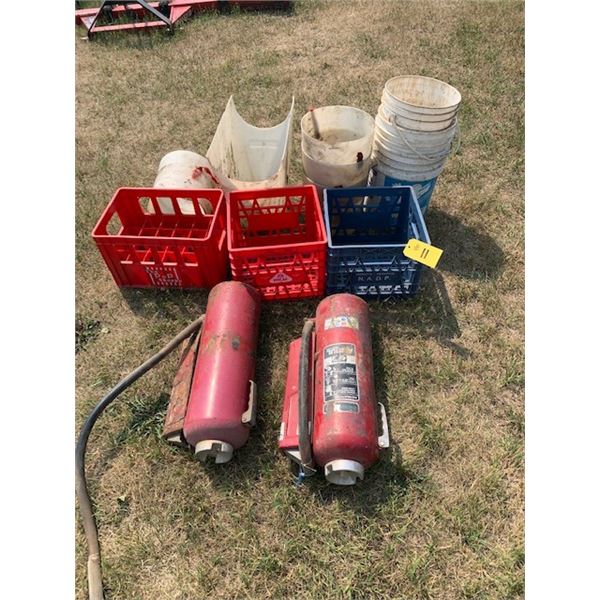 2- fire ext., 3- crates & white Auger spout