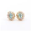 Plated 18KT Yellow Gold 1.3cts Blue Topaz and Diamond Earrings