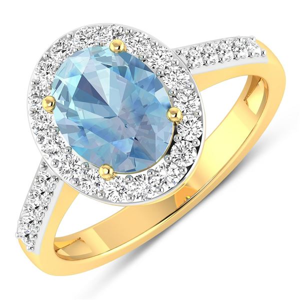 14KT Yellow Gold 1.28ctw Aquamarine and Diamond Ring