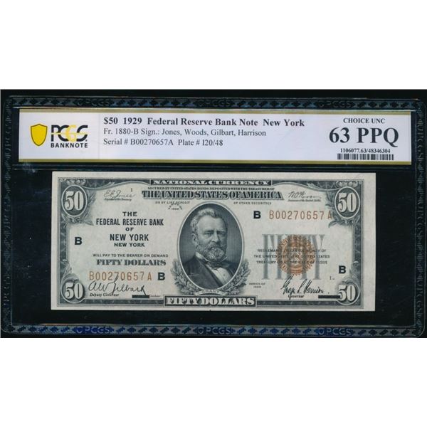 1929 $50 New York FRBN PCGS 63PPQ