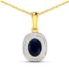 14KT Yellow Gold 1.3ct Blue Sapphire and Diamond Pendant with Chain