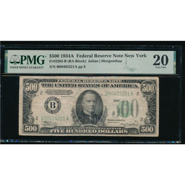 1934A $500 New York FRN PMG 20