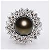 Image 3 : 12.6mm Tahitian Pearl and 3.16 ctw Diamond 18K White Gold Ring