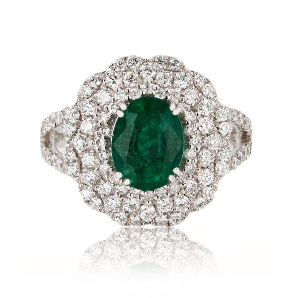 1.64 ctw Emerald and 1.05 ctw Diamond Platinum Ring