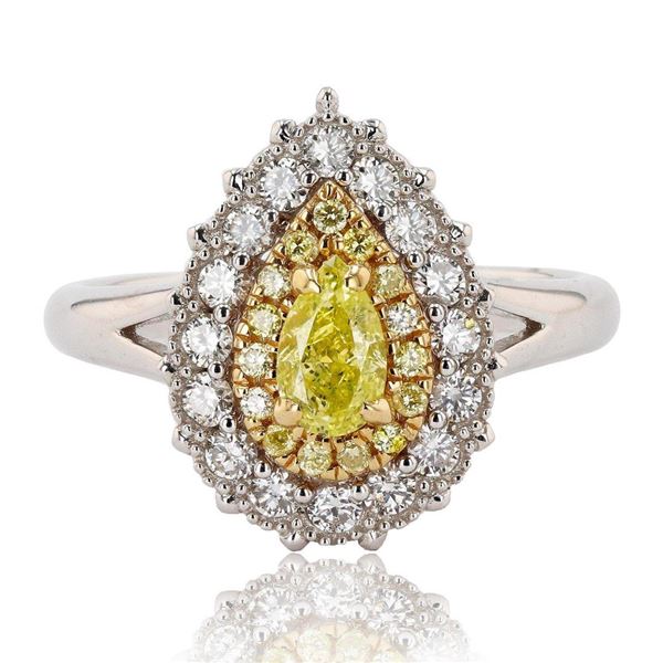 0.42 ctw Fancy Yellow CENTER Diamond 14K Yellow and White Gold Ring (0.99 ctw Di