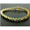 Image 2 : 14k Yellow Gold 1.87 ctw Round Brilliant Diamond & Emerald Line Tennis Bracelet
