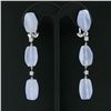 Image 3 : Antonini 18K White Gold Chalcedony Bead Round Diamond Long Drop Dangle Earrings