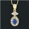 Image 3 : 14K Gold 0.85 ctw Sapphire & Diamond Halo Cluster Dangle Pendant w/ 20" Box Chai