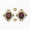 Image 4 : Vintage 14k Yellow Gold 3.20 ctw Oval Garnet Flower Open Work Frame Stud Earring