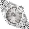 Image 1 : Rolex Ladies Stainless Steel Silver Index Pyramid Diamond Bezel Date Watch
