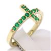 Image 3 : NEW 14k Yellow Gold 0.25 ctw Round Green Emerald Curved Sideways Cross Band Ring