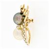Image 5 : Vintage 14k Gold 1.44 ctw Diamond Ruby Eye w/ Golden Gray Pearl Bee Fly Brooch P