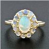 Image 2 : Vintage 14K Gold FINE Oval Cabochon Solitaire & Bead Ball Halo Opal Cluster Ring