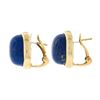 Image 3 : Large 14K Gold Cushion Cabochon Polished Lapis Lazuli Bezel Set Button Earrings