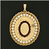 Image 4 : Vintage 14K Gold Garnet & Pearl Large Textured Oval Reversible Locket Pendant