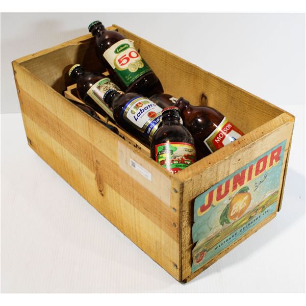 VINT. BEER BOTTLES IN JUNIOR B.C. FRUIT CRATE