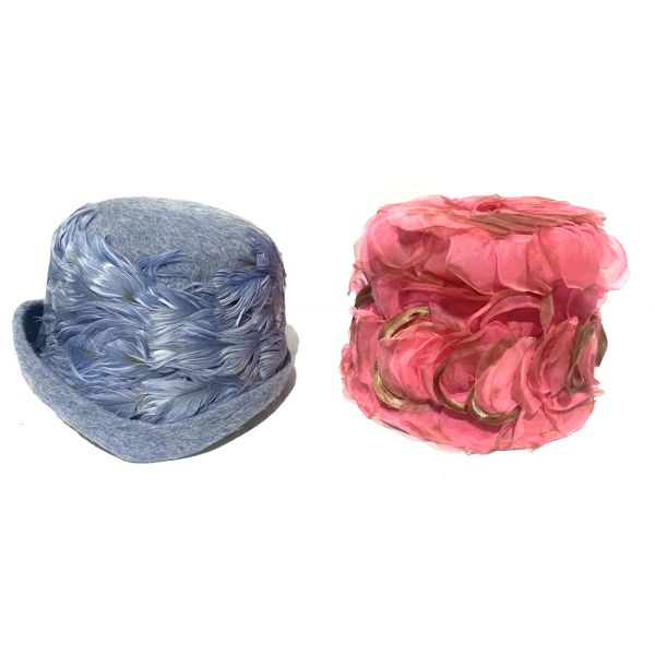 VINT. HATS: BLUE FEATHER & PINK PETAL THEMED