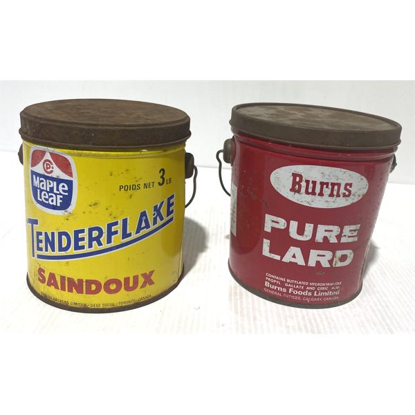 VINT. PURE LARD TINS; MAPLE LEAF TENDERFLAKE & BURNS