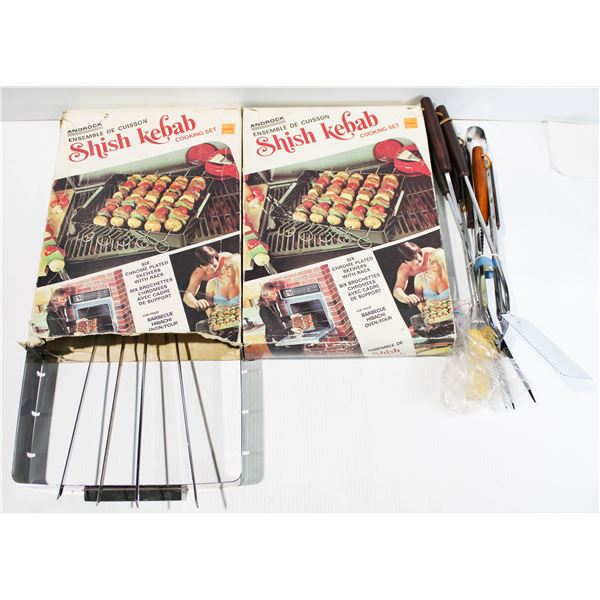 TWO VINT. SHISH KEBAB COOK SET & BBQ SET