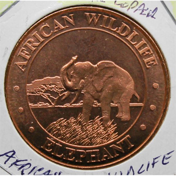 AFRICA WILDLIFE ELEPHANT 1OZ .999 FINE COPPER COIN