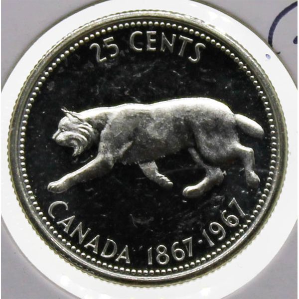1967 CANADIAN PROOF CAMEO SILVER 25 CENT COIN