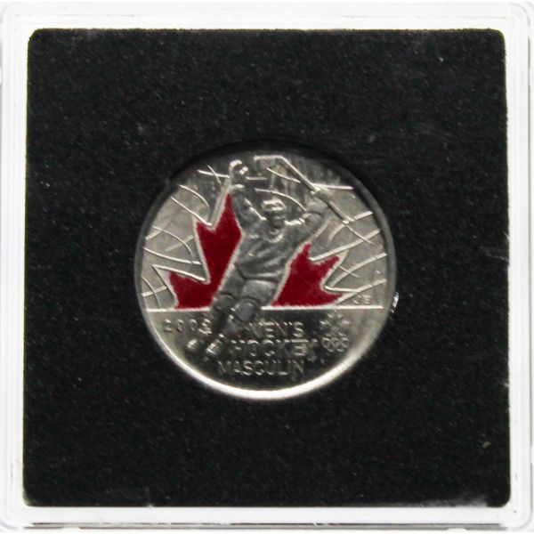2002 MENS HOCKEY COLOURED MAPLE LEAF 25 CENT COIN