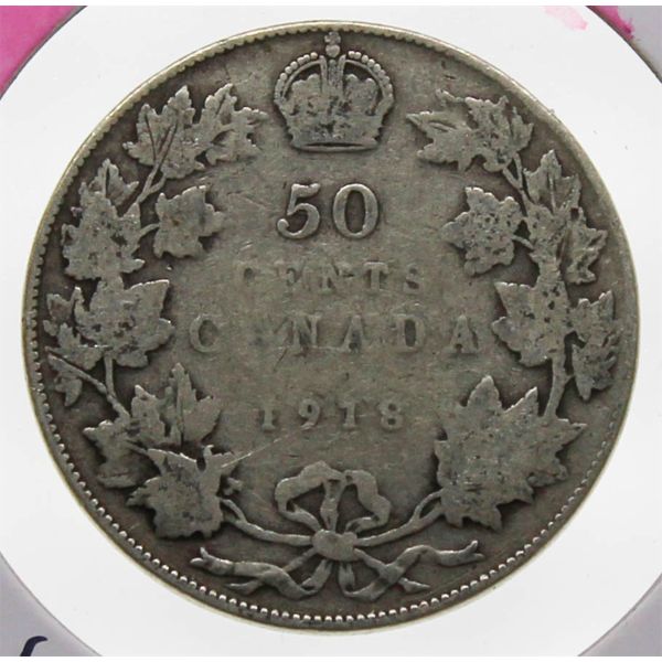 1918 CANADA SILVER 50 CENT COIN